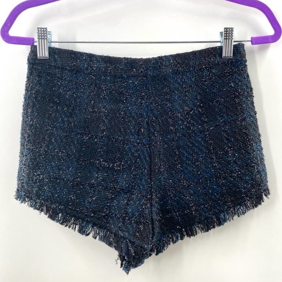 Topshop Black and Blue Metallic Shorts Fringe Trim - Picture 1 of 3
